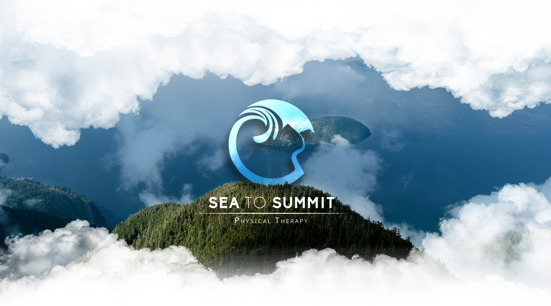 Sea To Summit Physical Therapy logo with mountains and sea in background.